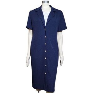 VTG 60s Henry Lee Blue Sheath Dress Size 12 Faux Button Short Sleeve Womens